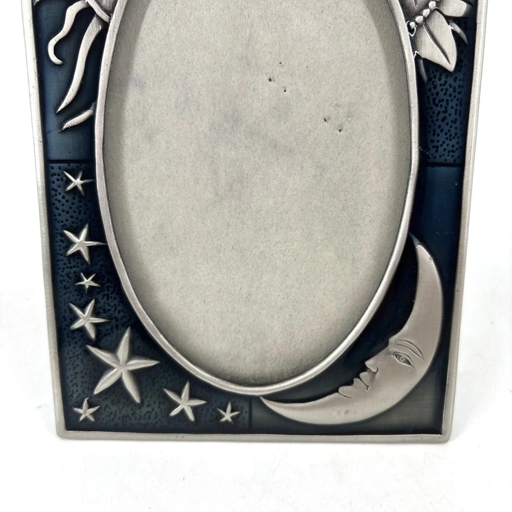 Vintage 90s Celestial Blue and Pewter Sun & Moon Stars Picture Frame Whimsigoth